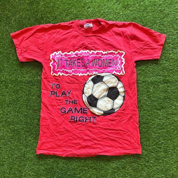 Vintage Jerzees Women's Soccer Graphic T-Shirt - Picture 1 of 5